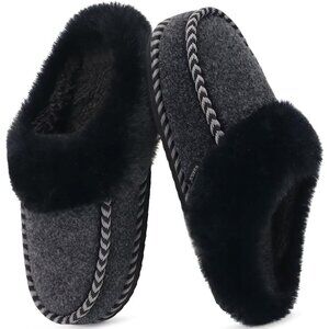 ⚡Womens Black Memory Foam Cozy Fluff Plush Comfy House Winter Slippers